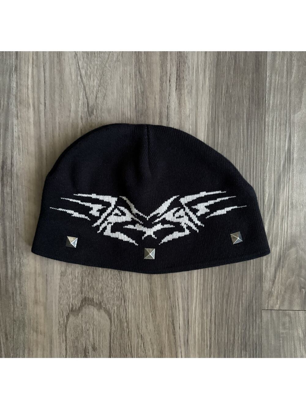 Vintage Y2K Tribal Beanie Grunge Adult OSFA Black Studded